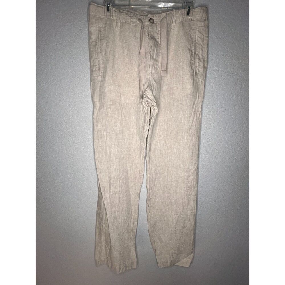 Perry Ellis Size 29(31) 100% Linen Flat Front Dress Pants Button Fly Cream Beach - Picture 5 of 11